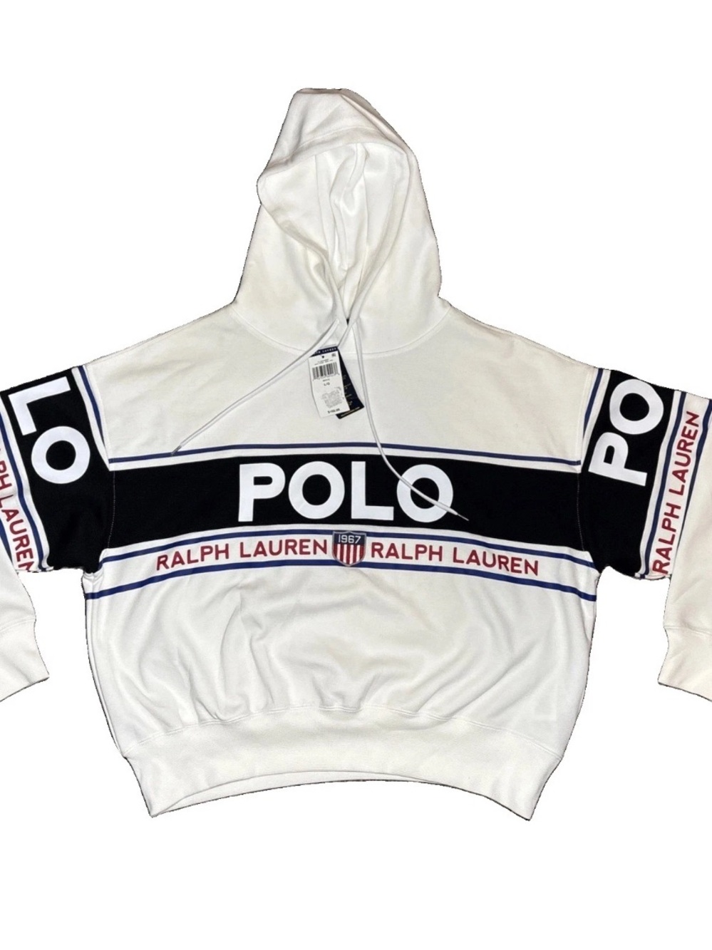 Polo Ralph Lauren 1967 Logo Around Double Knit Hoodie Womens L White Spellout